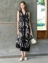 Abstract Print Sleeveless Midi Dress
