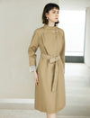 Floral Cuff Stand-Up Collar Belted Trench Coat
