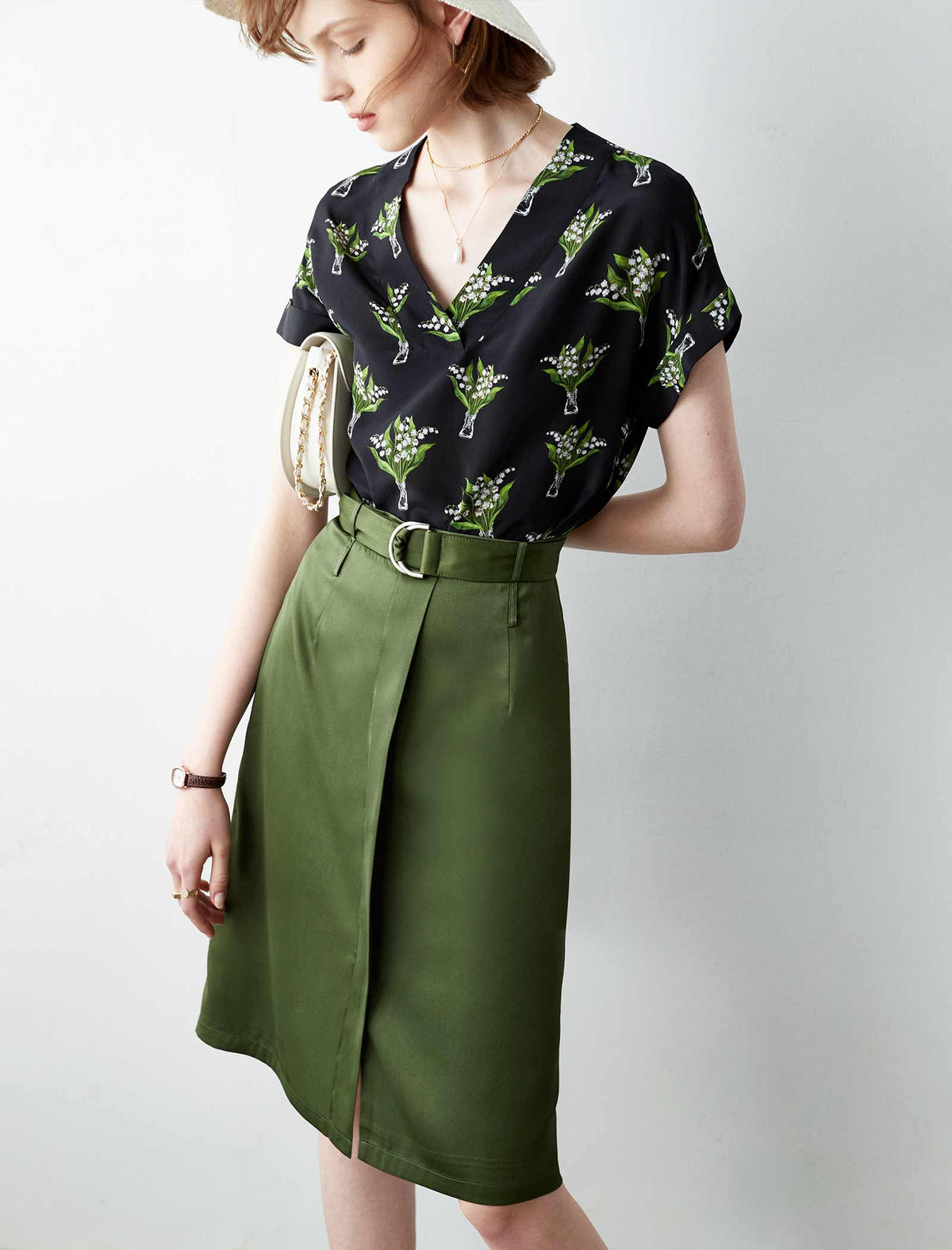 V-Neck Floral Silk Shirt