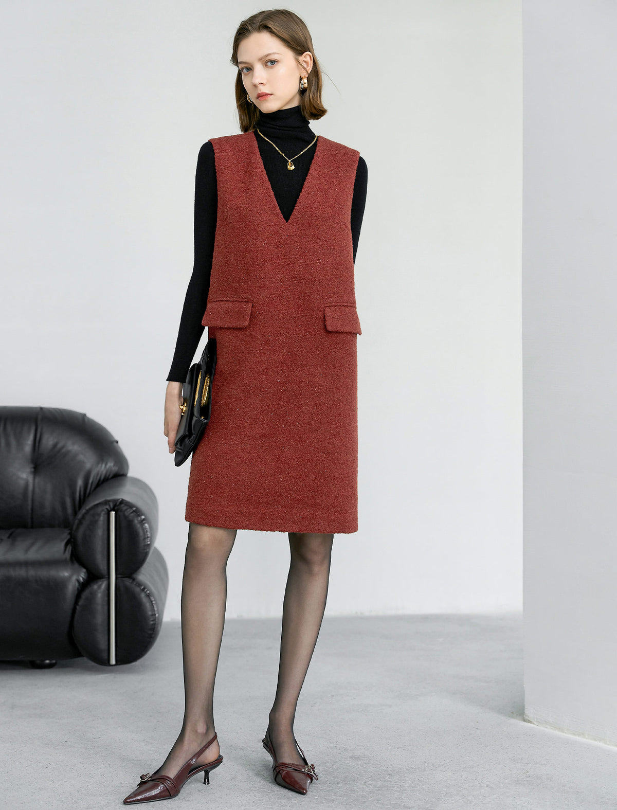 Wool Blend Sleeveless Midi Vest Dress