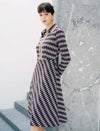 Geometric Plaid Zip Collar Long Sleeve A-Line Dress