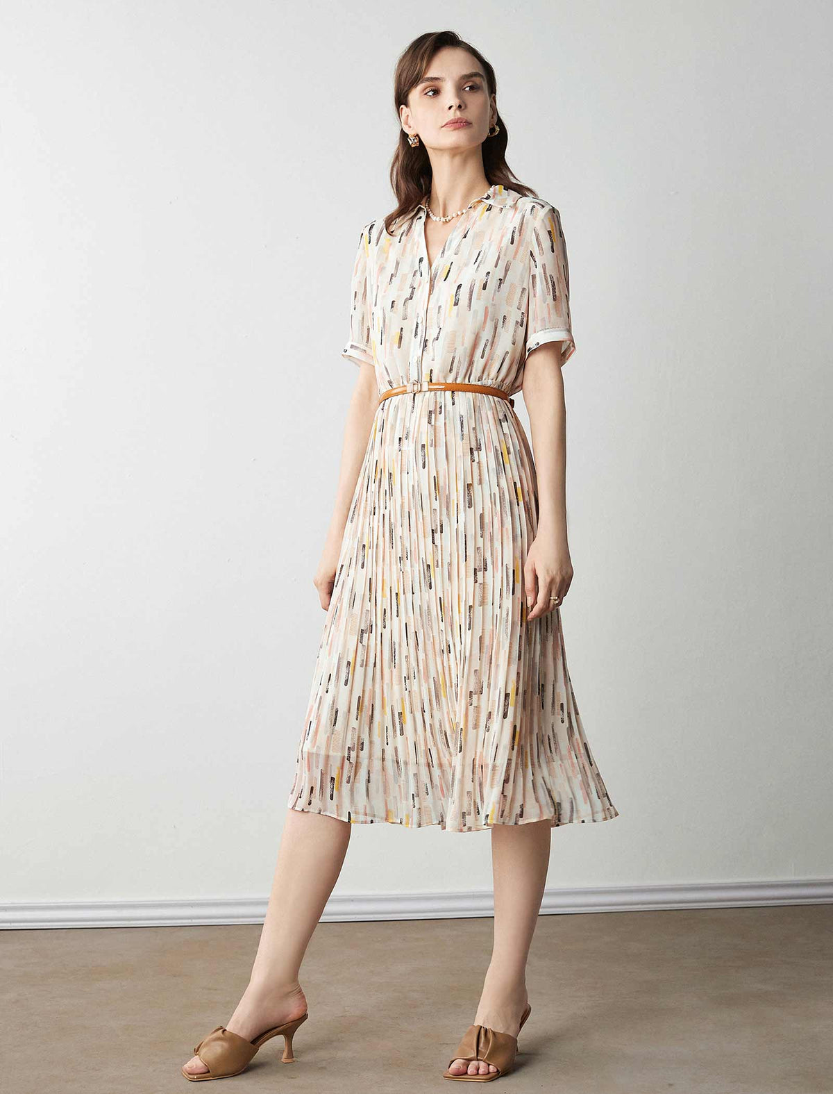 Collared Floral Pleated Shirt Dress