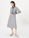 Abstract Print Belted Long Sleeve Midi Dress