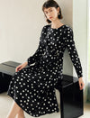 Black Polka Dot Long Sleeve Midi Dress