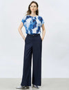 Mulberry Silk Watercolor Print Short-Sleeve Blouse