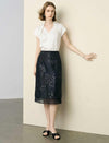 Black Sequin Floral Embroidery Mesh Midi Pencil Skirt