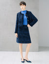 Wool Blend Metallic Plaid High-Waist Straight Knee-Length Skirt