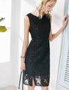 Black Floral Lace Slit Hem Sleeveless Sheath Dress