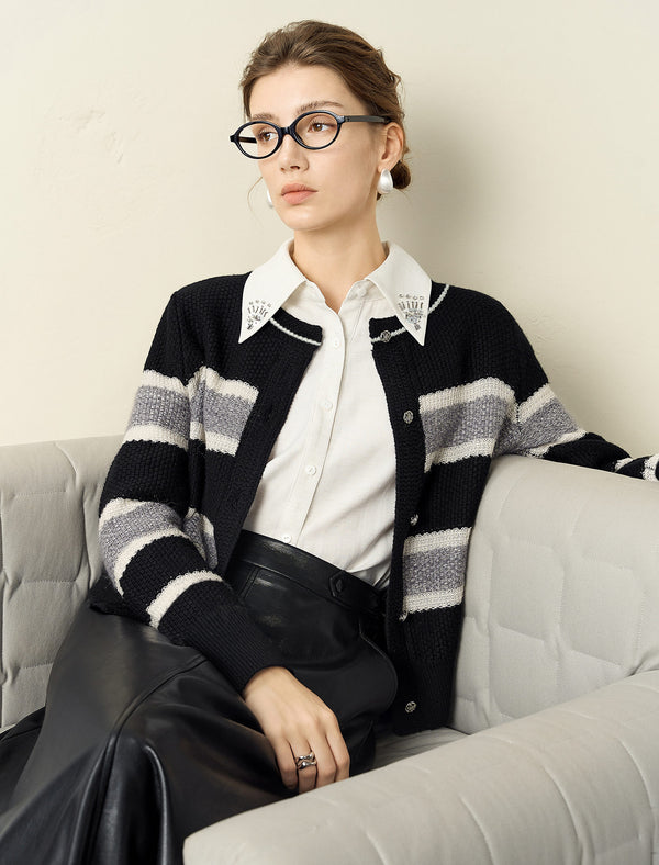 Black White Striped Loose Knit Sweater