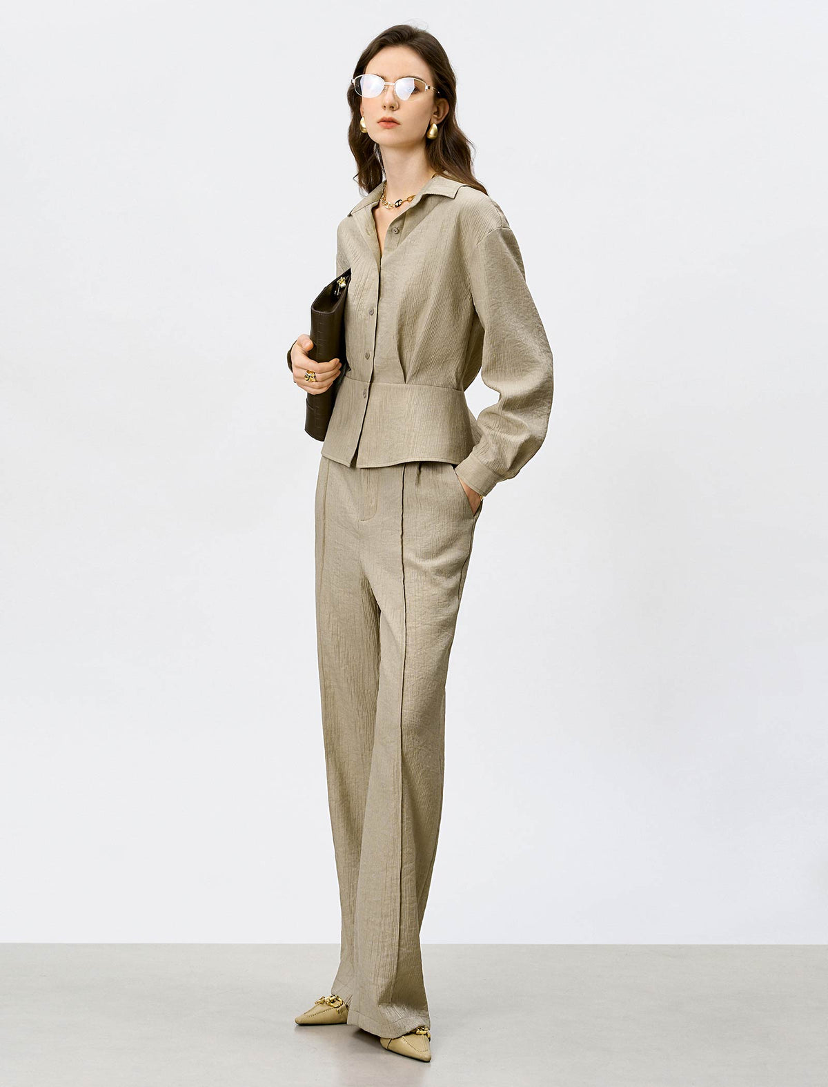 Tencel-Wool Blend Wide Leg Pants