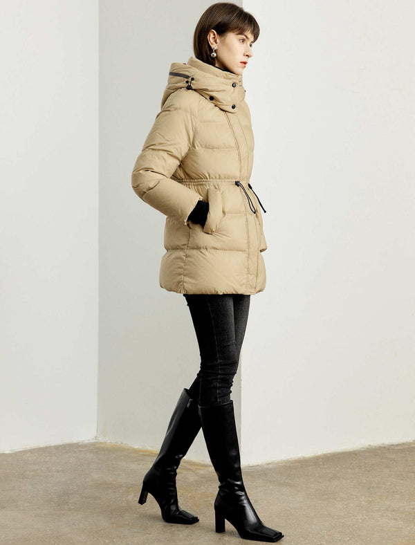 Drawstring Waist Hooded Down Jacket