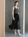 High-Waist Sheer Pleated Midi Skirt