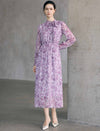 Floral Print Ruffle Neck Long Sleeve Midi Dress