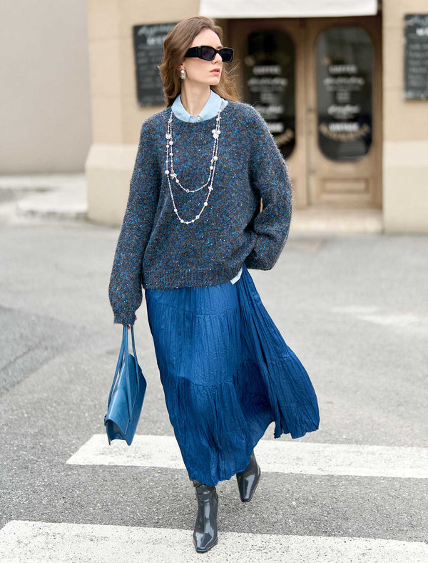 Royal Blue Crinkled Maxi Skirt