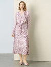 Mauve Zebra Print Long Sleeve Midi Dress