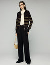 Wool Blend Striped Collared Double-Zip Cardigan