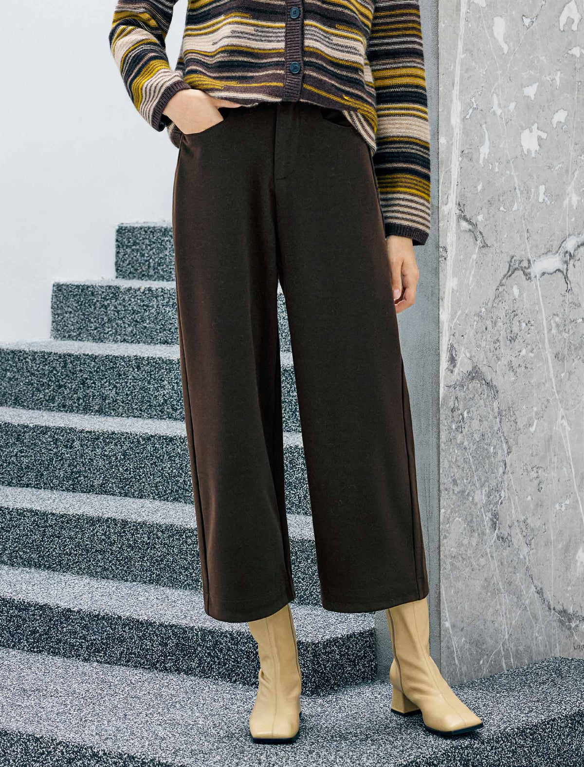 Pocket High-Waist Cropped Wide-Leg Pants