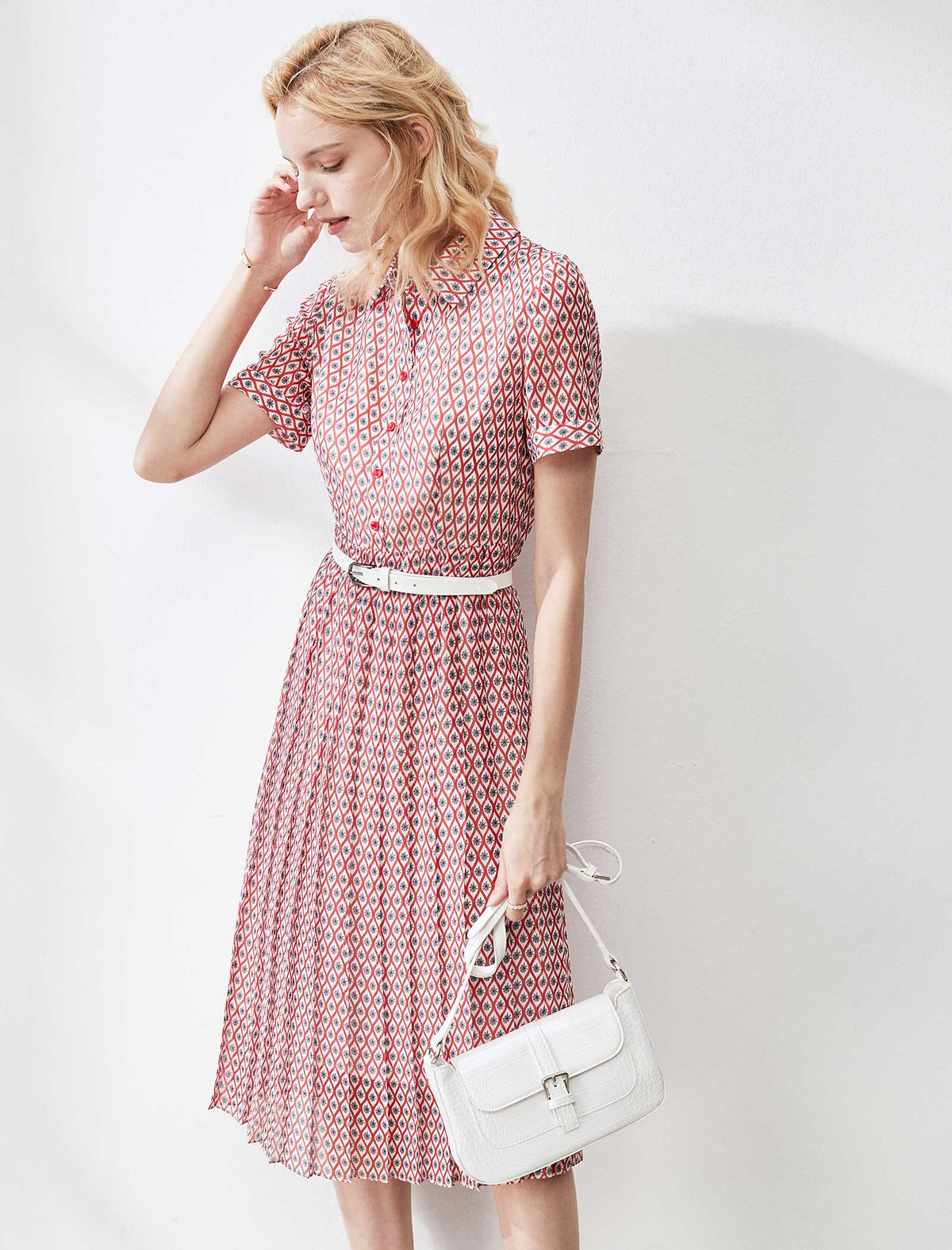 Short Sleeve Plaid Dress with Cinched Waist