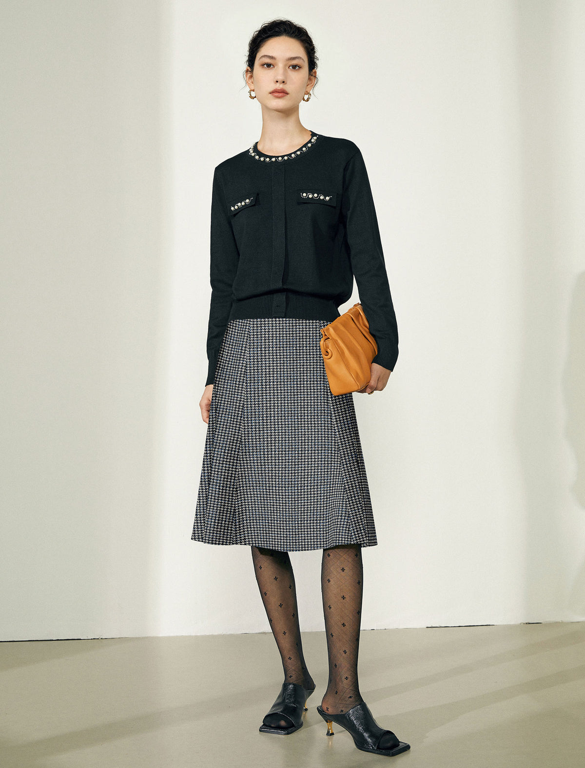 Wool Blend Plaid A-Line Skirt