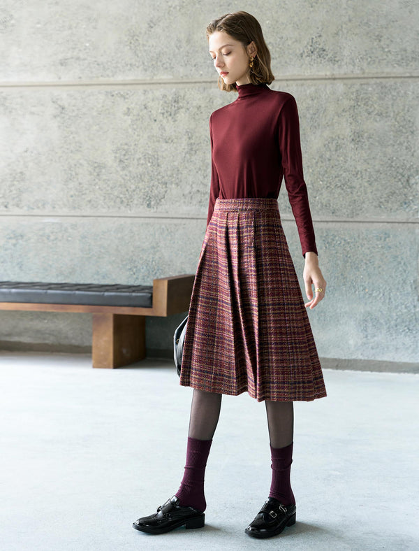 Wool-Blend Plaid Midi Skirt