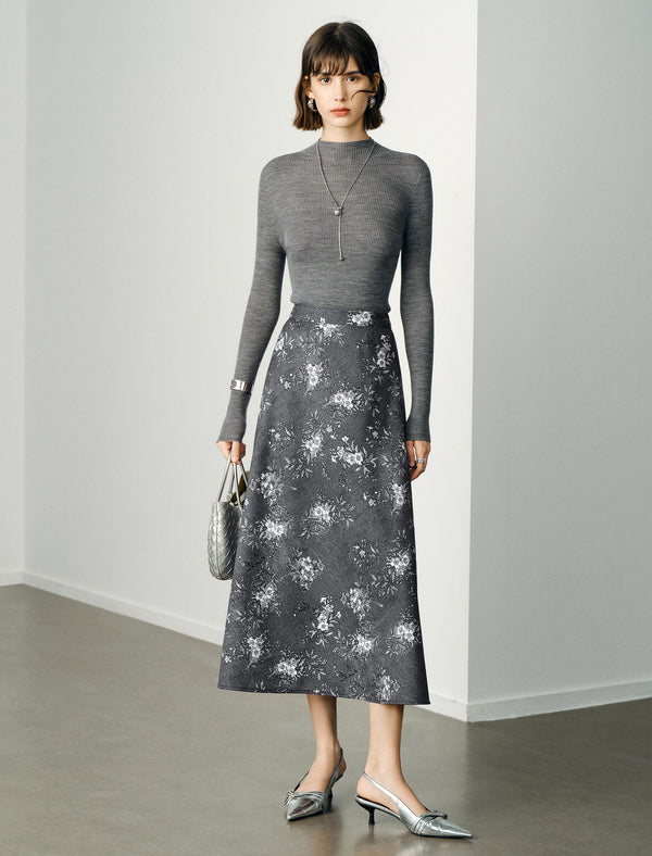 Vintage Printed High-Waist A-Line Midi Skirt