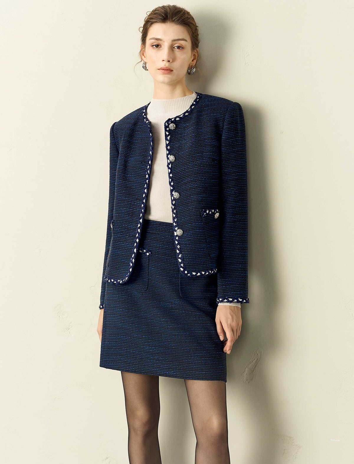Navy Blue Tweed Jacket