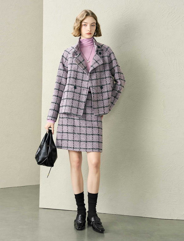 Tweed Plaid Wool-Blend Jacket