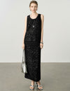High-Waisted Sequin Column Midi Skirt