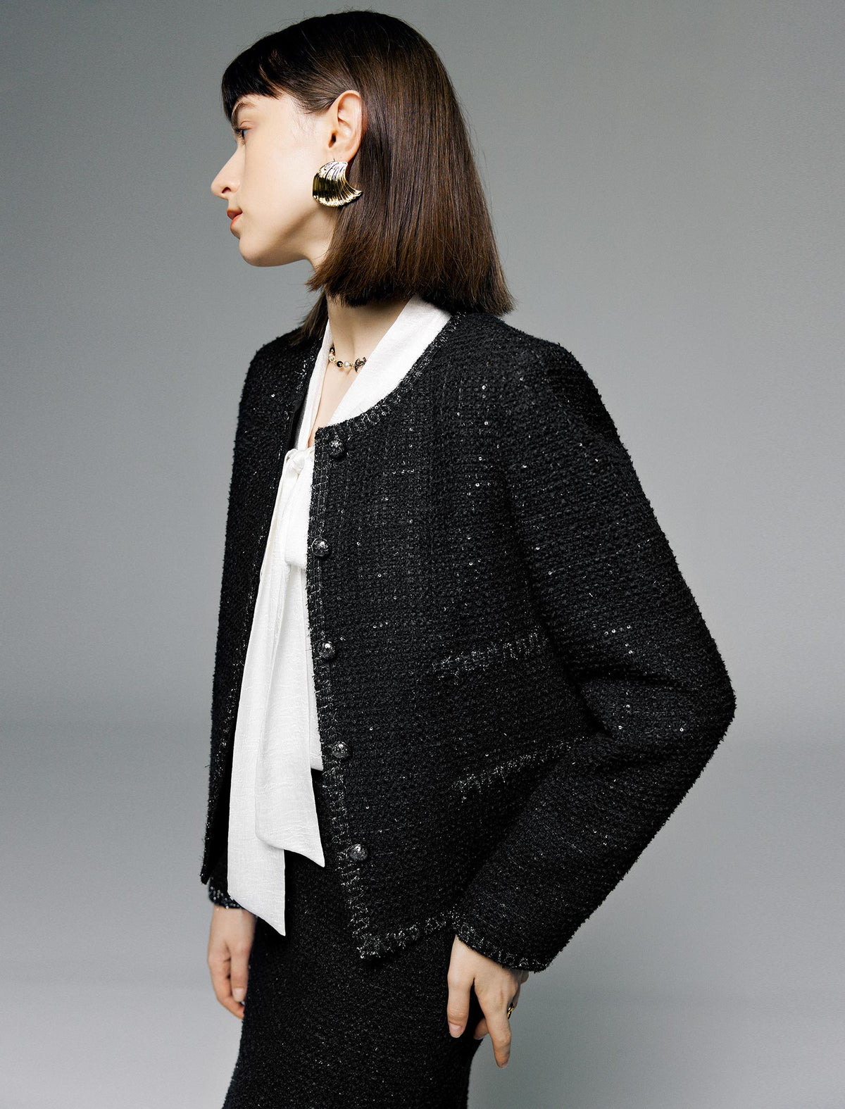 Sparkle Tweed Wool-Blend Cropped Jacket