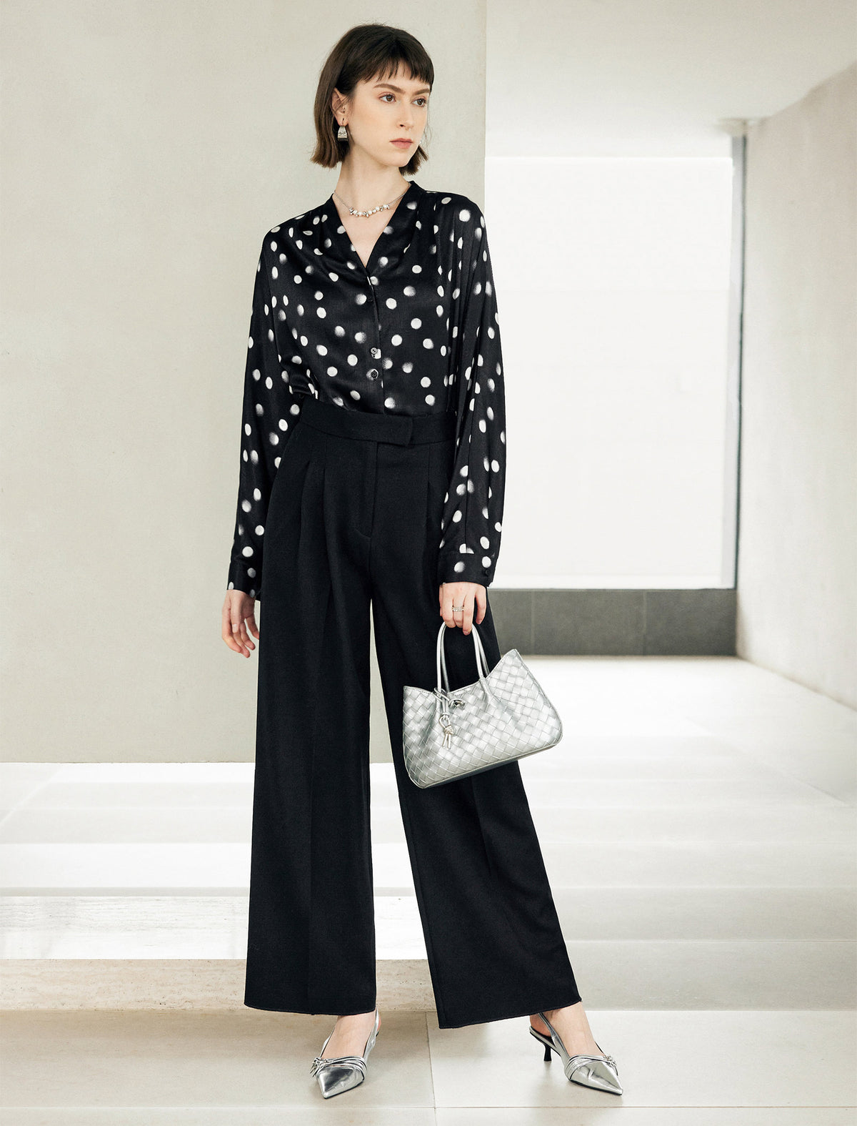 Polka Dot V-Neck Blouse