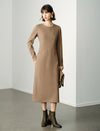 Wool Blend Camel Structured Seamed Midi Dress