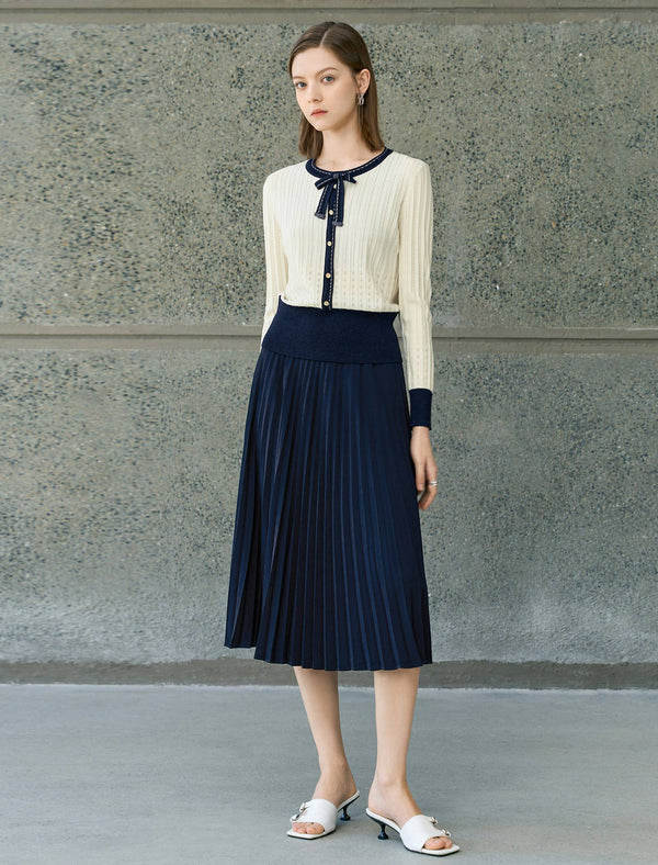 Contrast Bow Detail Knit Cardigan