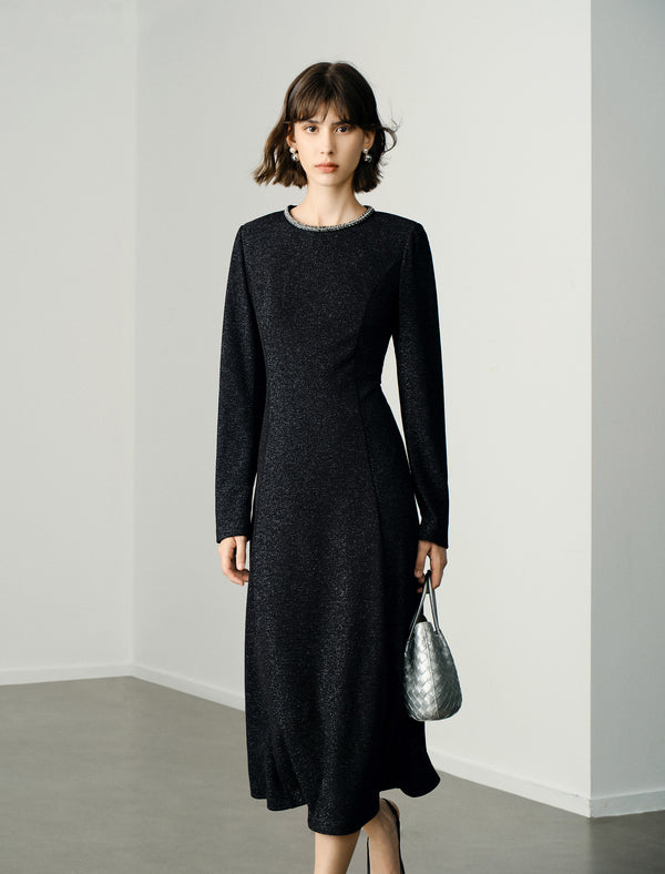 Chain Neckline Sparkle Midi Dress