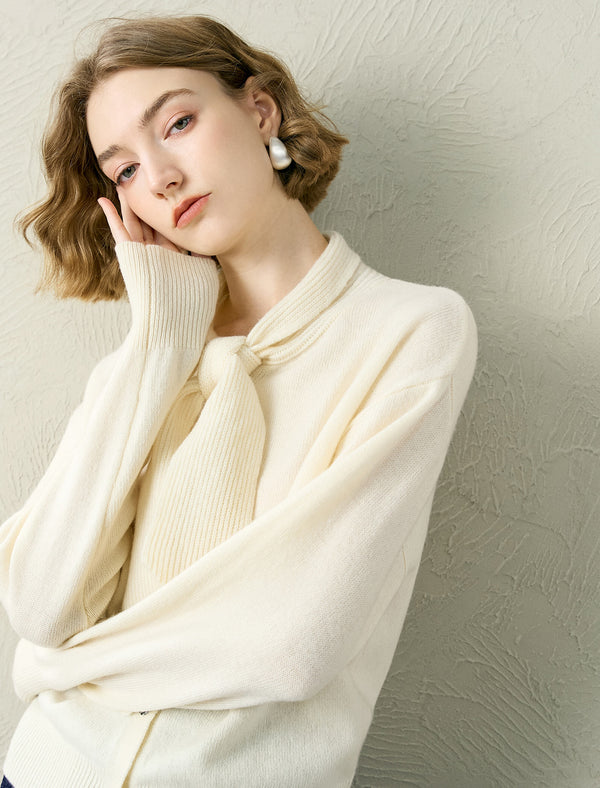 Tie-Neck 100% Wool Cardigan