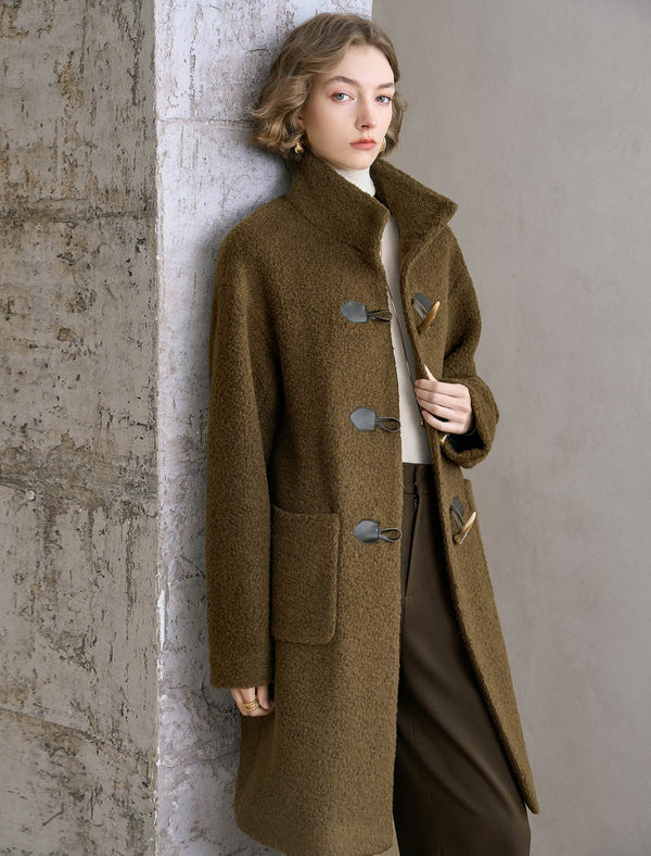 Brown Wool-Blend Toggle Coat
