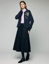 Wool Blend Embroidered Floral Crewneck Button-Front Cardigan