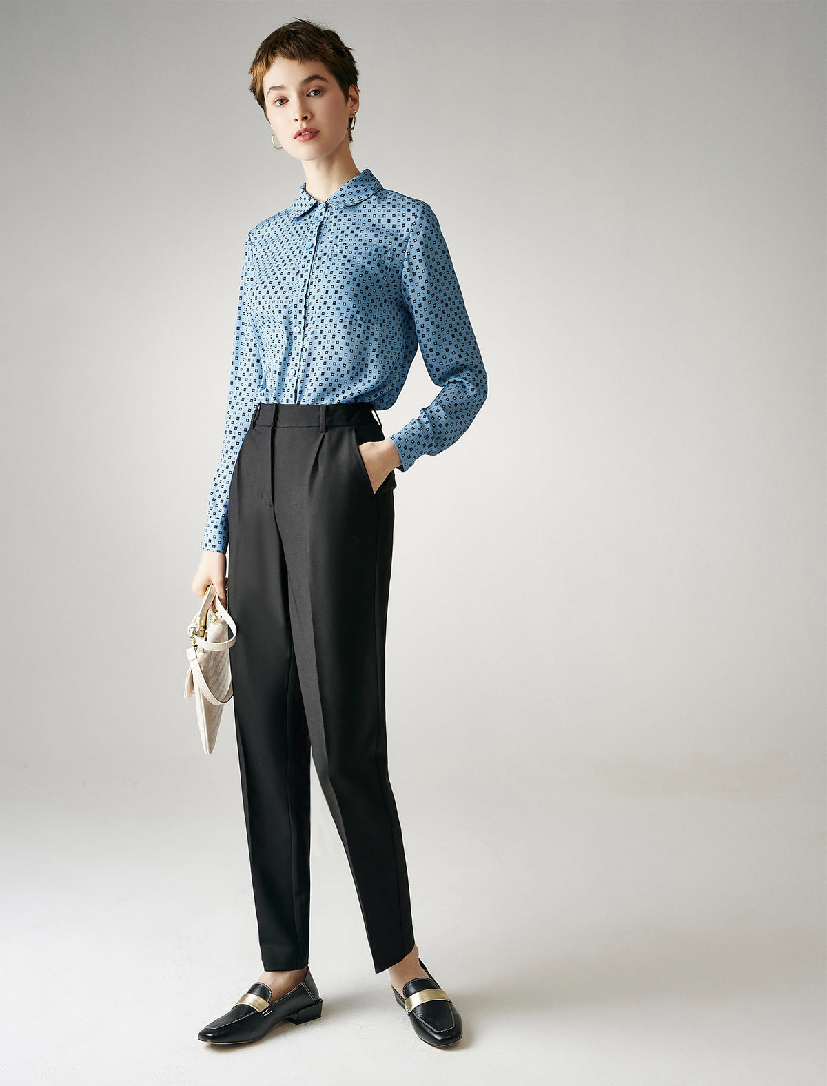 Geometric Print Button Down Blouse