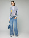 Wool and Mulberry Silk Blend Floral Applique V-Neck Button-Front Vest