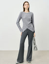 Button-Detail Asymmetric-Hem Knit Top