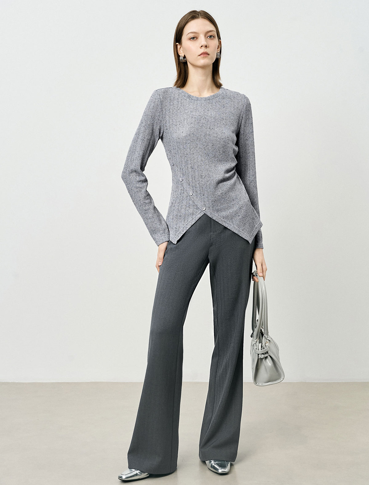 Button-Detail Asymmetric-Hem Knit Top