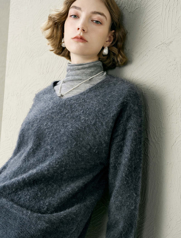 Wool Cashmere Blend V-Neck Sweater