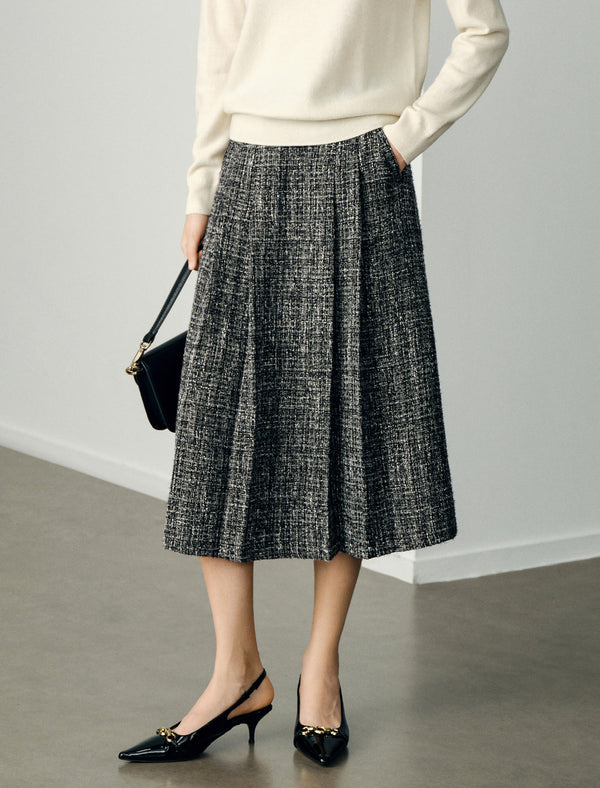 Gray Vintage High-Waist A-Line Midi Skirt