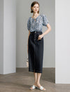 Leaf Print Tie Neck Puff Sleeve Top