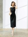 Black Boat Neck Sleeveless Midi Dress