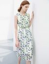 Leaf-Print Sleeveless Midi Dress