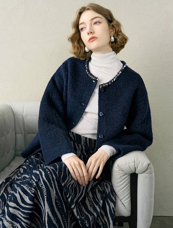 Tweed Wool-Blend Embellished Trim Jacket