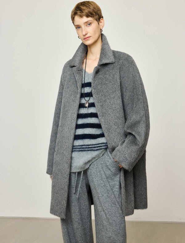 100% Alpaca Oversized Classic Collar Wool Coat