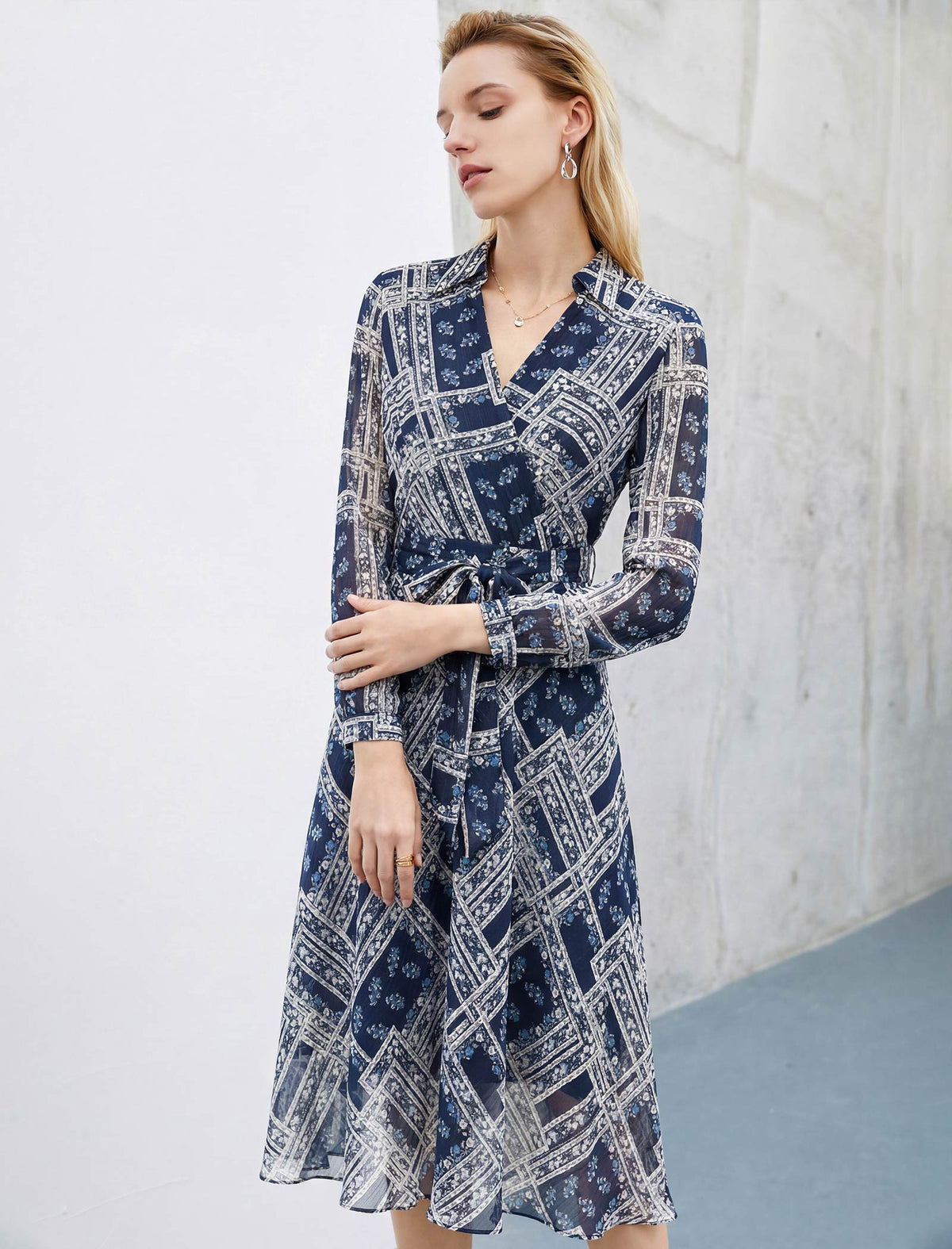 Navy Matisse Trellis Print Wrap Midi Dress