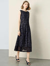 Black Floral Embroidered Mesh Midi Dress