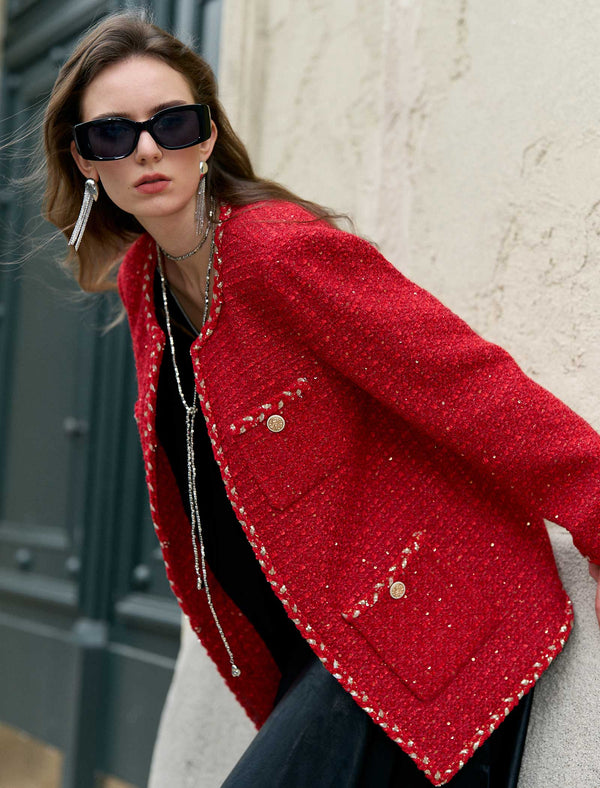 Tweed Contrast Trim Wool-Blend Jacket